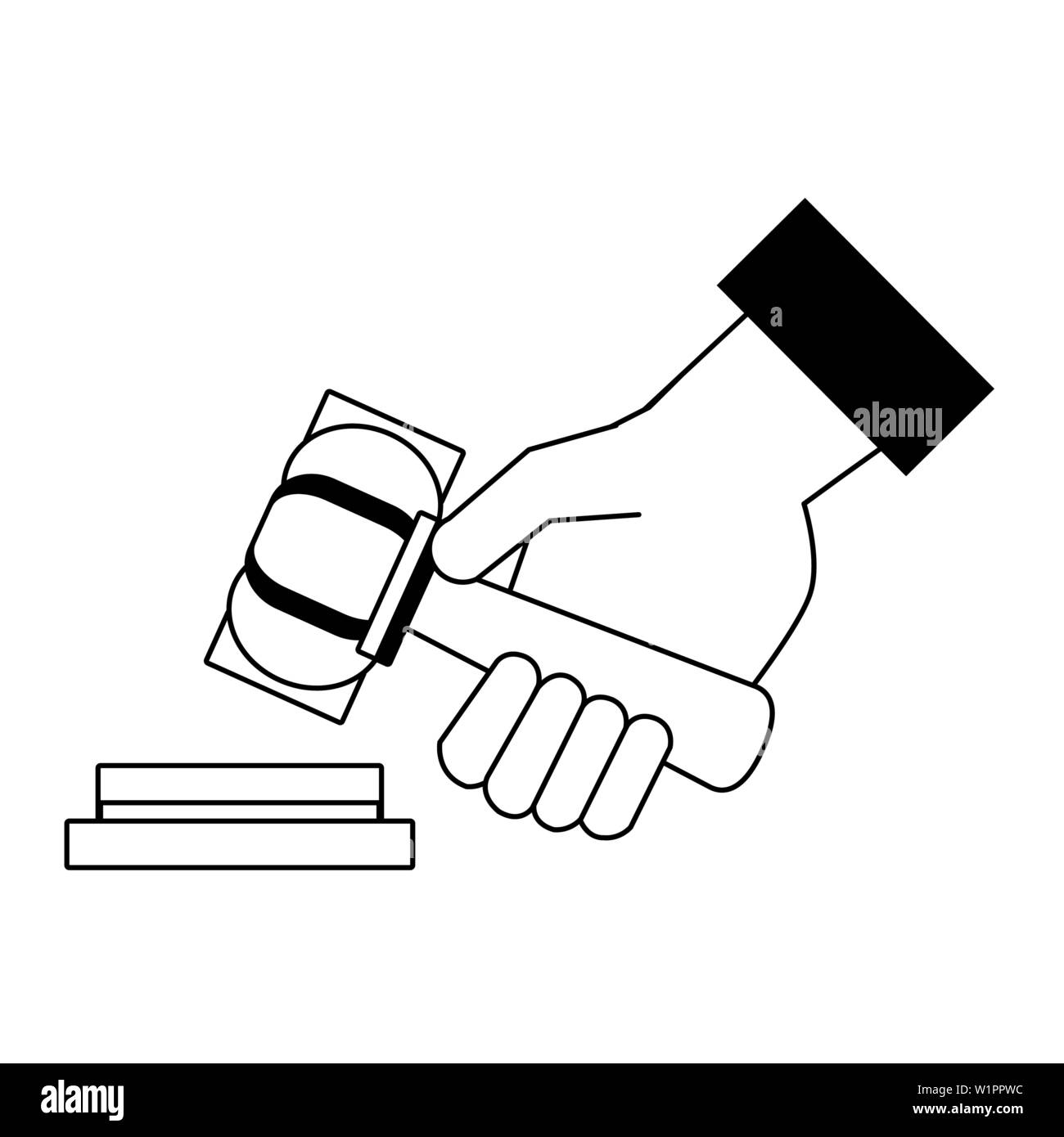La justicia mano con martillo aislados de dibujos animados Imagen Vector de  stock - Alamy