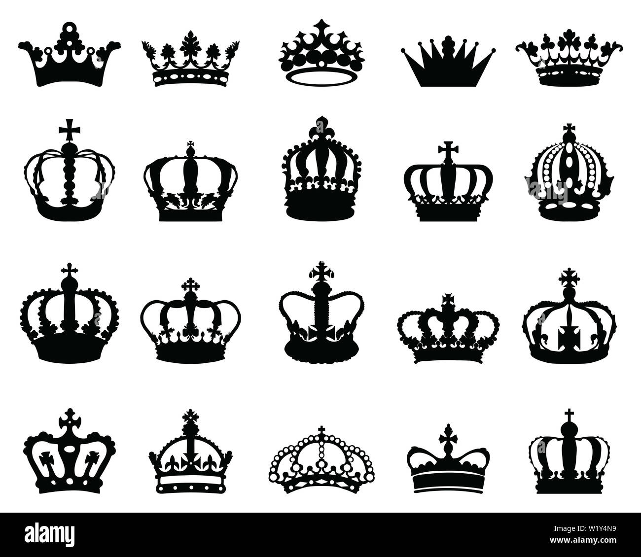 Silueta de corona dorada. Coronas reales, coronación rey y la reina de lujo  tiara siluetas iconos vector conjunto Imagen Vector de stock - Alamy