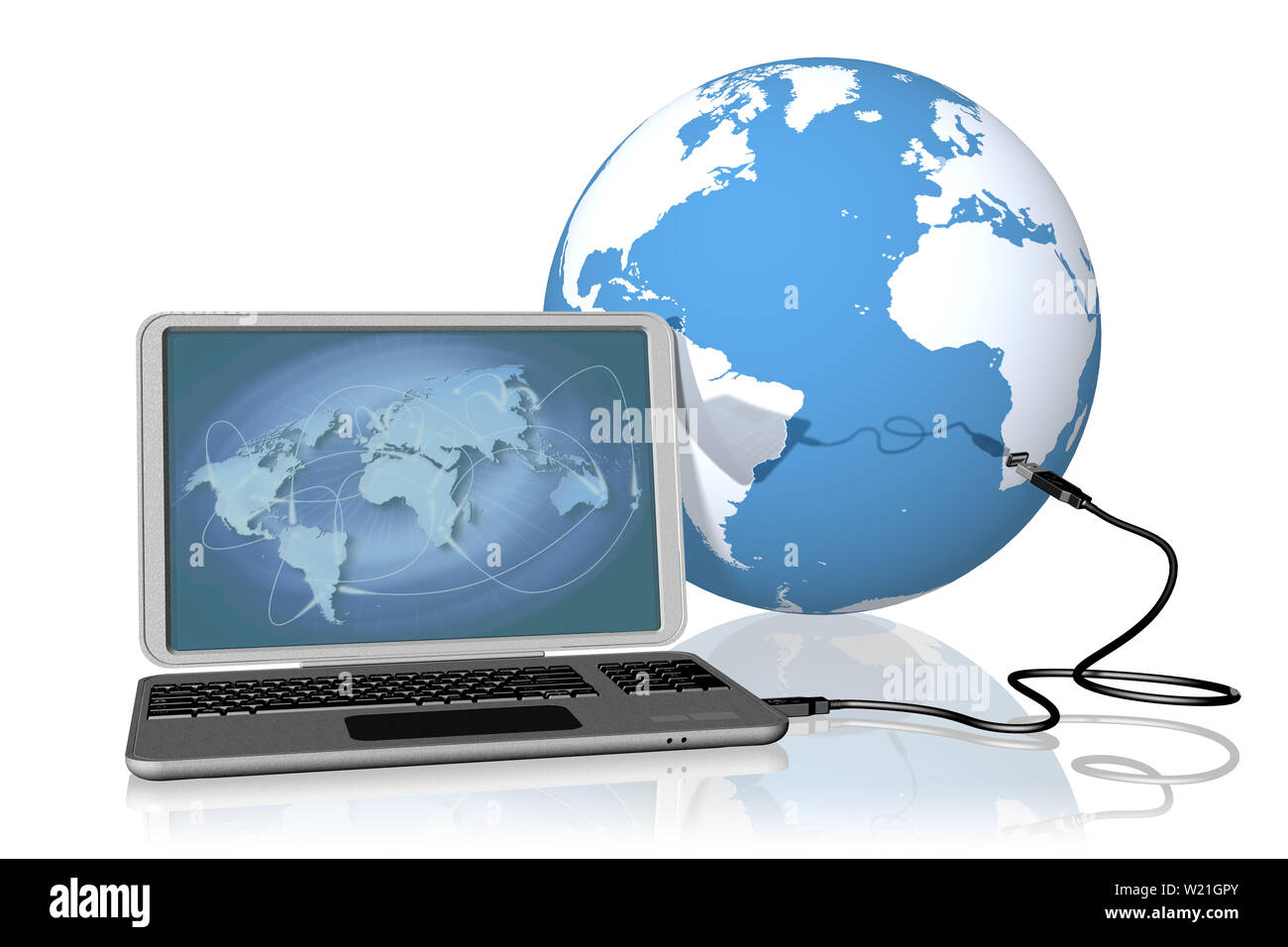 Ilustración 3D. Conexión global. Conecte las conexiones de red de Internet en todo el mundo. Foto de stock