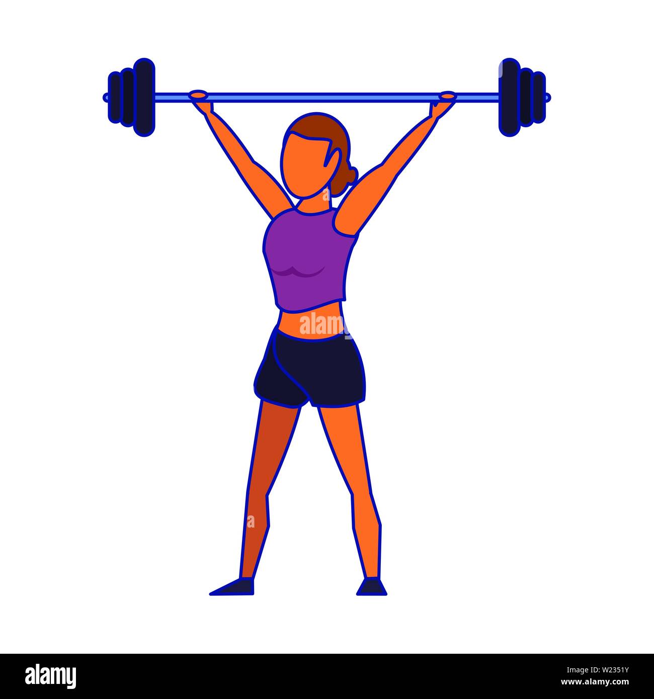 Fitness mujer levantando pesas aislados líneas azules de dibujos animados  Imagen Vector de stock - Alamy