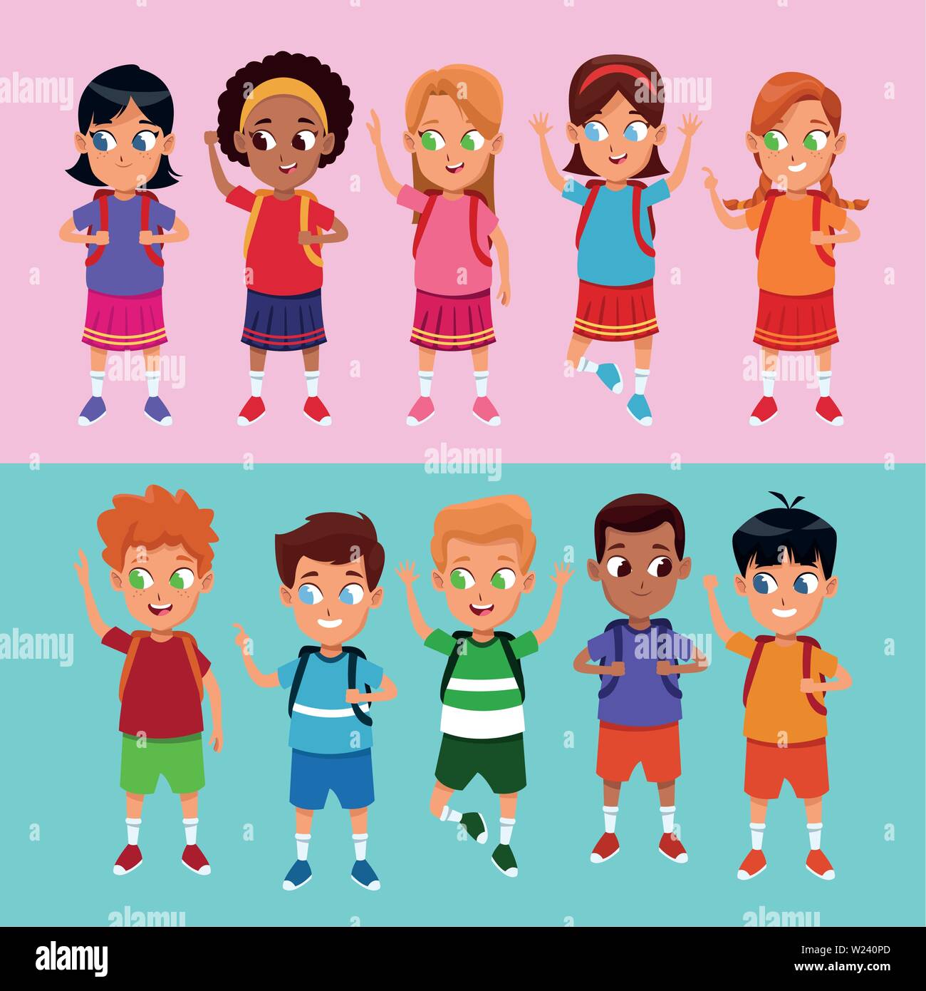 Niños y niñas dibujos animados Imagen Vector de stock - Alamy