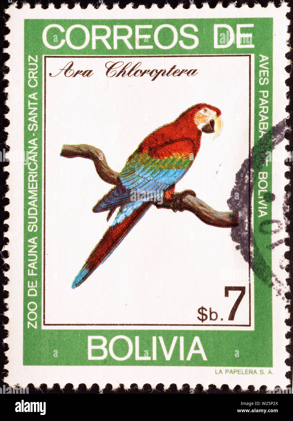 Guacamayo de alas verdes estampilla en bolivia Foto de stock