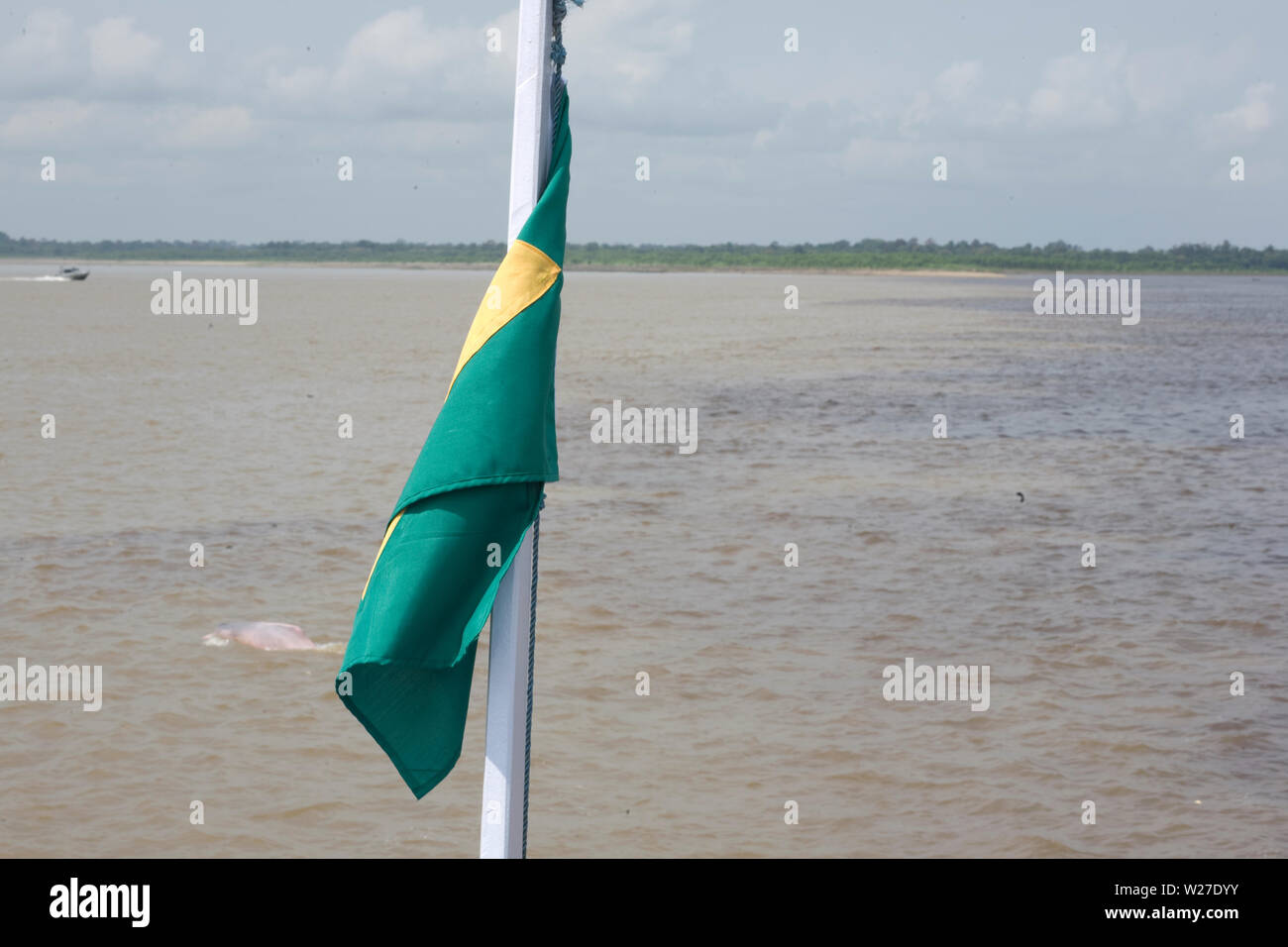 La bandera, el encuentro de las aguas, Río Negro, el río Solimões, Amazônia, Manaus, Amazonas, Brasil Foto de stock