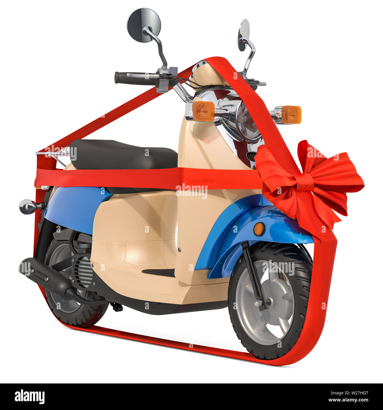 Classic Scooter o ciclomotor eléctrico con cinta y arco, concepto de regalo.  3D rendering aislado sobre fondo blanco Fotografía de stock - Alamy