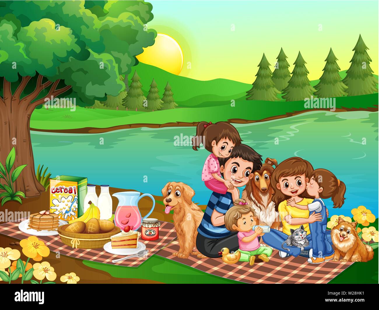 Un picnic familiar en el parque ilustración Imagen Vector de stock Alamy
