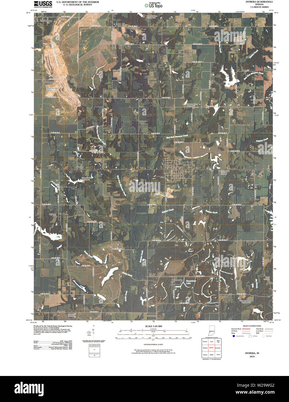 USGS Mapa TOPO Indiana en Hymera 20100512 TM Restauración Fotografía de