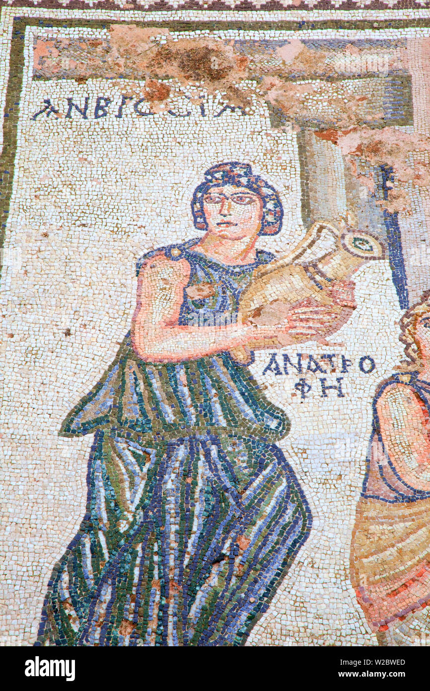 Mosaicos en casa de Teseo, Kato Pathos Parque Arqueológico, el pathos, Chipre, Mediterráneo Oriental Foto de stock