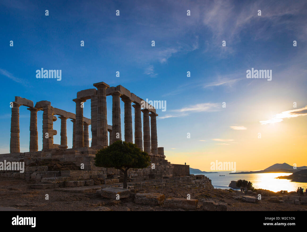 Grecia, Ática, el cabo Sounion, el Templo de Poseidón. Foto de stock
