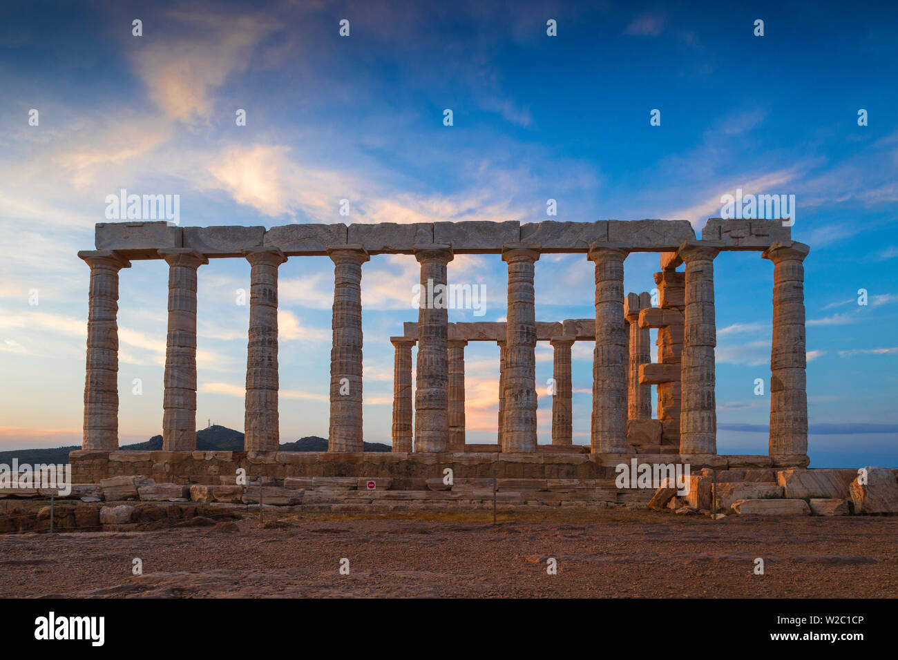 Grecia, Ática, el cabo Sounion, el Templo de Poseidón. Foto de stock