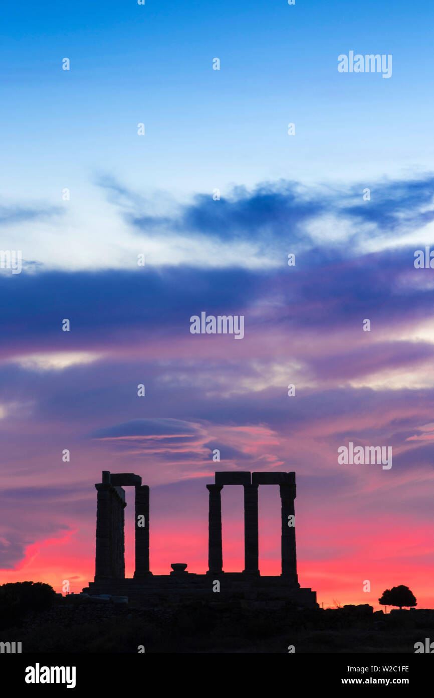 Grecia, Ática, el cabo Sounion, el Templo de Poseidón. Foto de stock