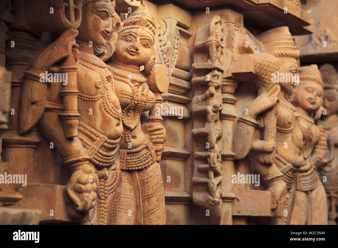 La India, Rajastán, Jaisalmer, Jaisalmer Fort, Jain temple, talla de piedra detalle Foto de stock