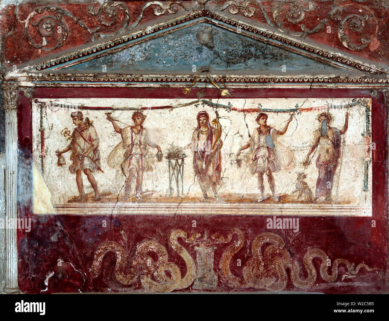 Antigüedades, pintura mural de Thermopolium Vetutius Placidus, Pompeya, Campania, Italia Foto de stock
