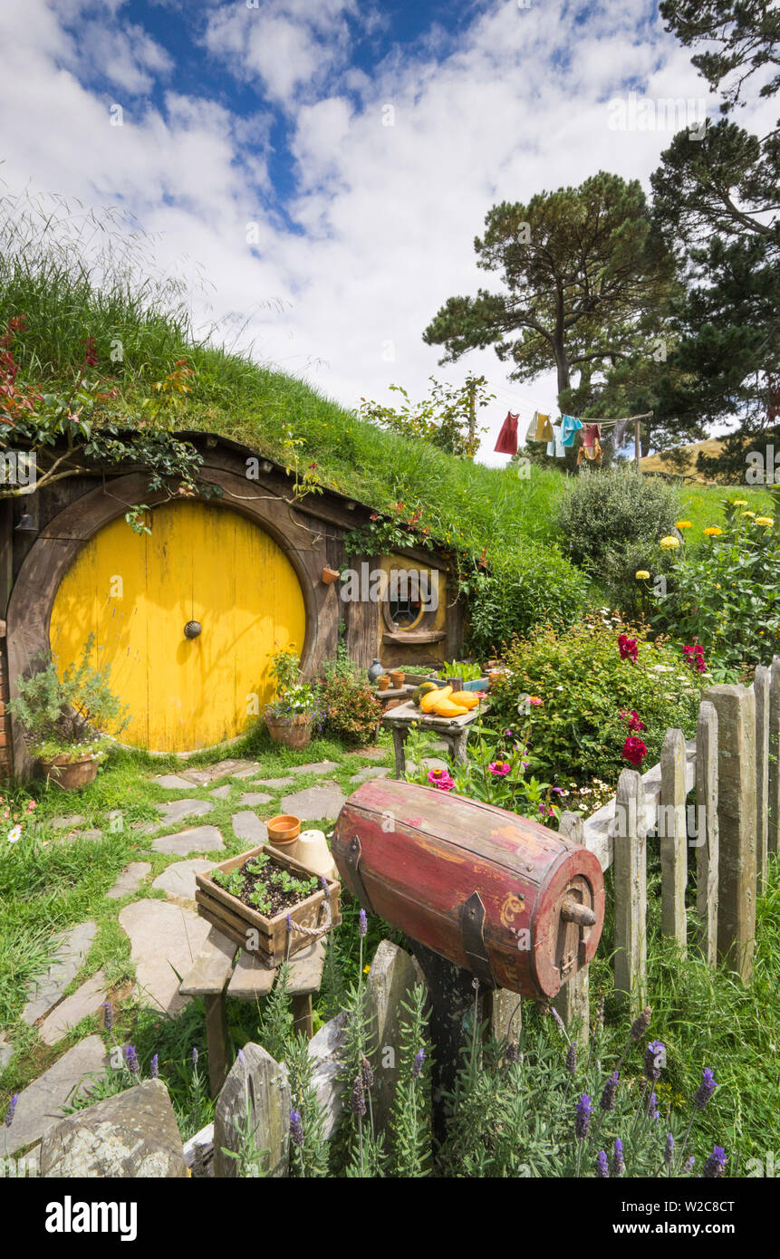 Nueva Zelanda, Isla Norte, Matamata, Hobbiton Movie Set, Hobbit house Foto de stock