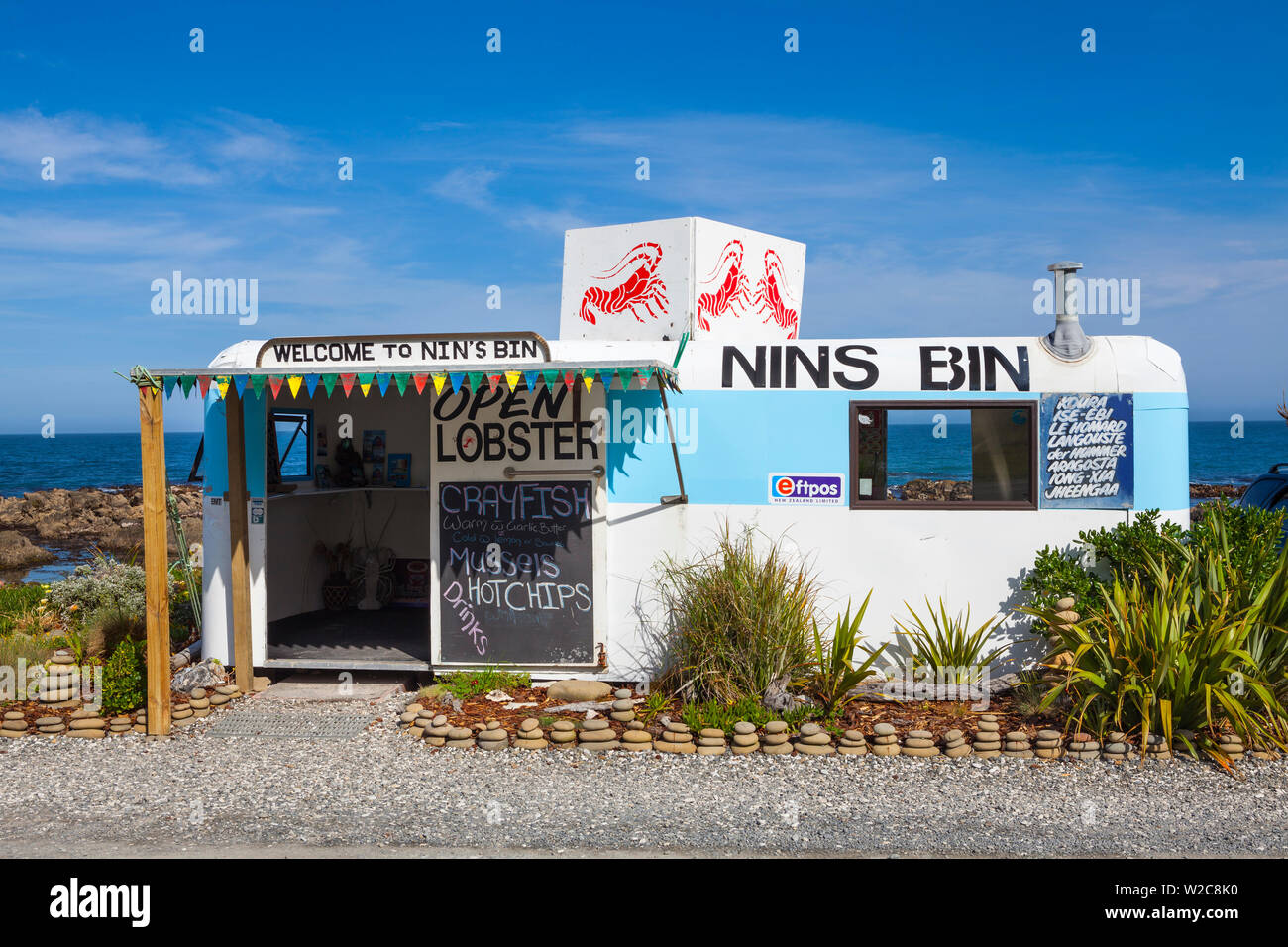 Nin Cangrejo Bin de la tienda, Kaikoura, Isla del Sur, Nueva Zelanda Foto de stock