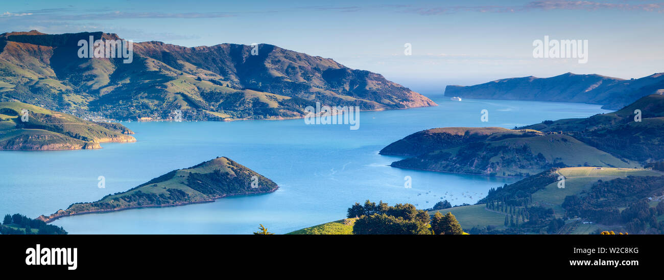 Vista elevada sobre los bancos peninsulares, Canterbury, Isla del Sur, Nueva Zelanda Foto de stock