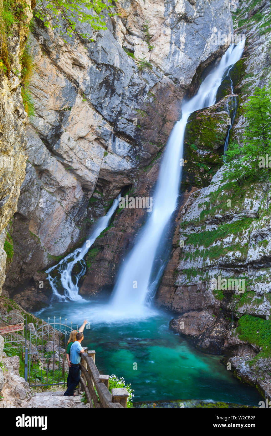 Lavica Fall (Slap Slavica), el Parque Nacional de Triglav, Carniola Superior, Eslovenia Foto de stock
