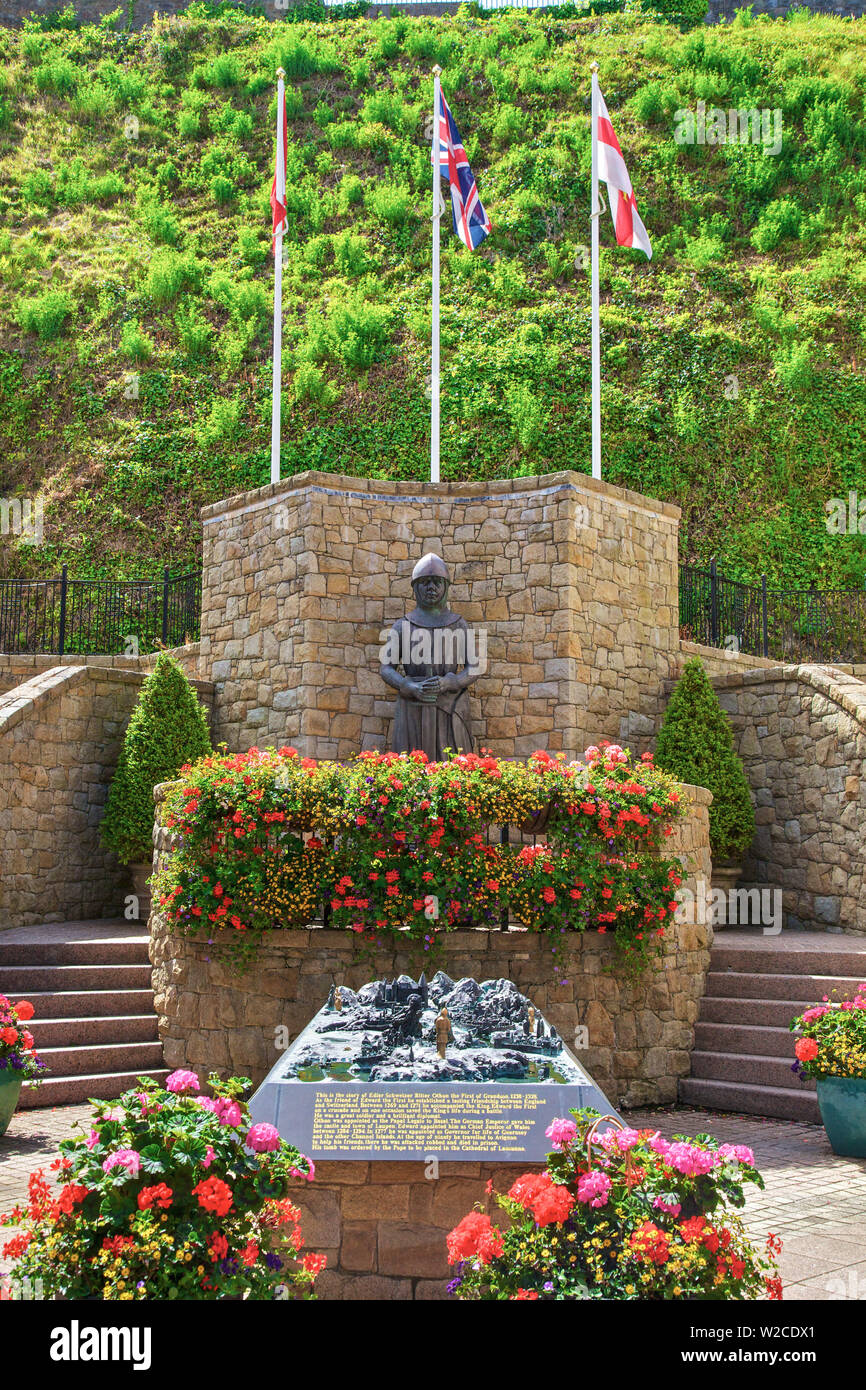 Estatua de Edler Schweizer Ritter Othon, soldado y diplomático, St. Peter Port, Guernsey, Islas del Canal Foto de stock