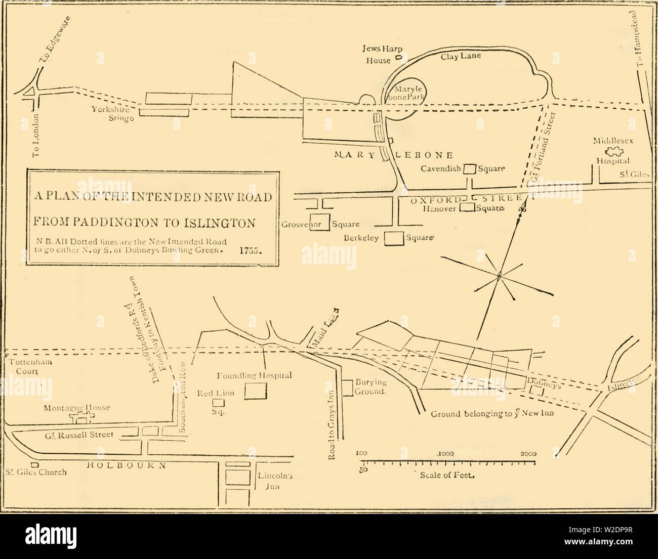 'Plan de tierra de nueva carretera de Islington a Edgware Road, 1755', (c1876). Creador: Desconocido. Foto de stock