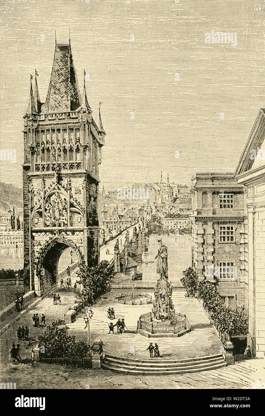 'Ver en Praga - la torre del puente', de 1890. Creador: Desconocido. Foto de stock