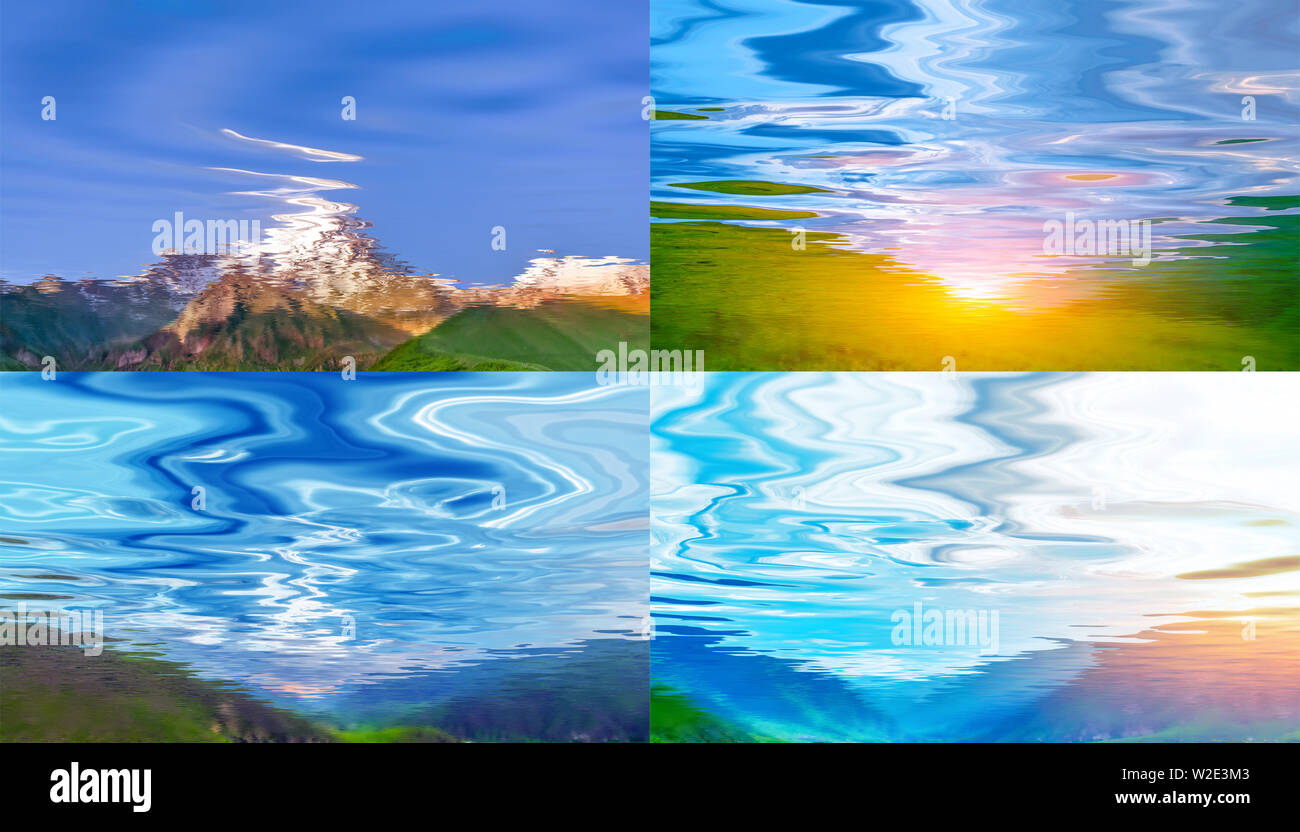Cuatro paisajes naturales se refleja en el agua Foto de stock
