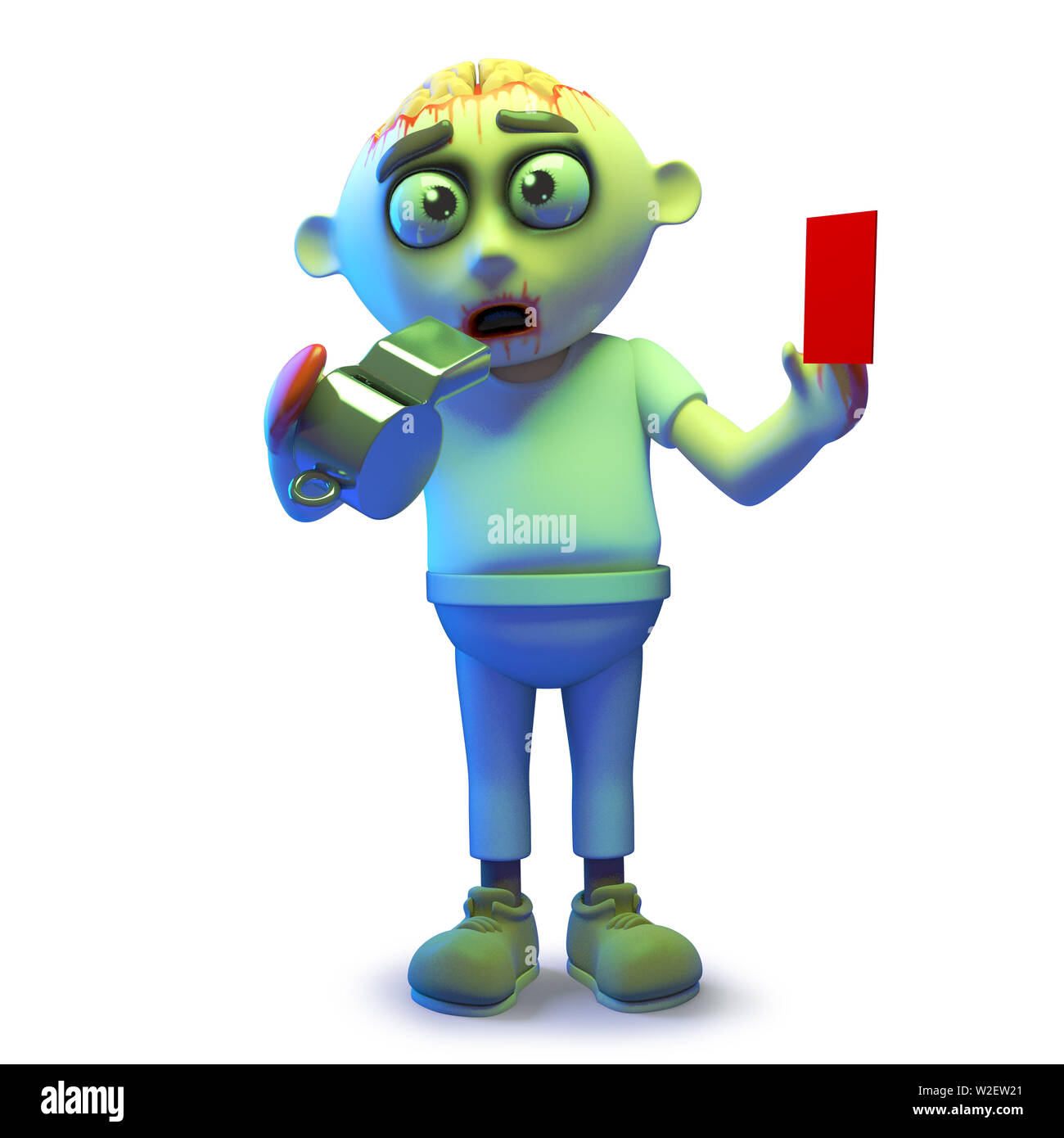 Imagen renderizada de un terrorífico undead zombie árbitro hace sonar el  silbato y sosteniendo una tarjeta roja, ilustración 3d Fotografía de stock  - Alamy