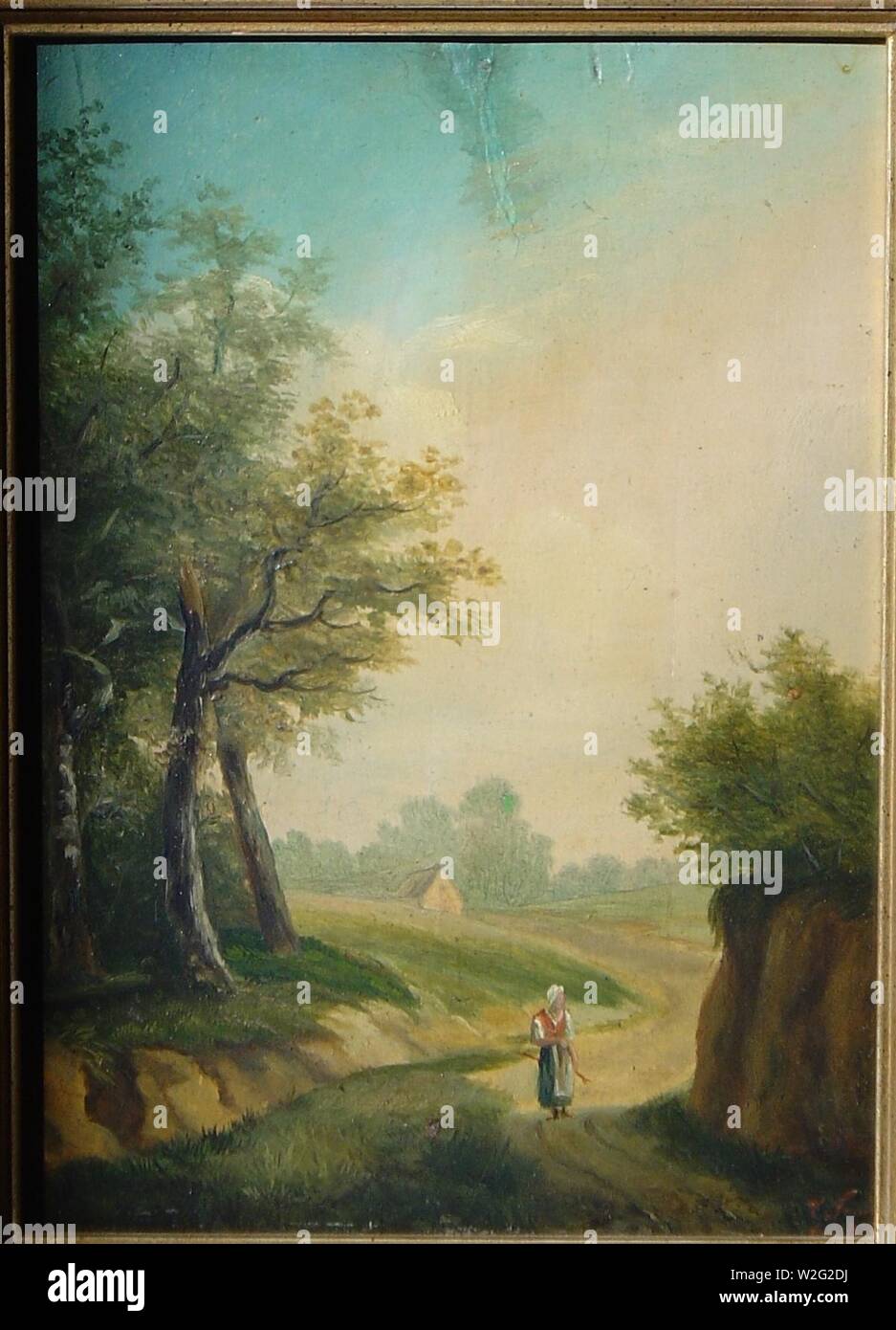 Chemin creux, bois, par L. Goville, un 1830 (cm 16,7 x 22, 7). Foto de stock