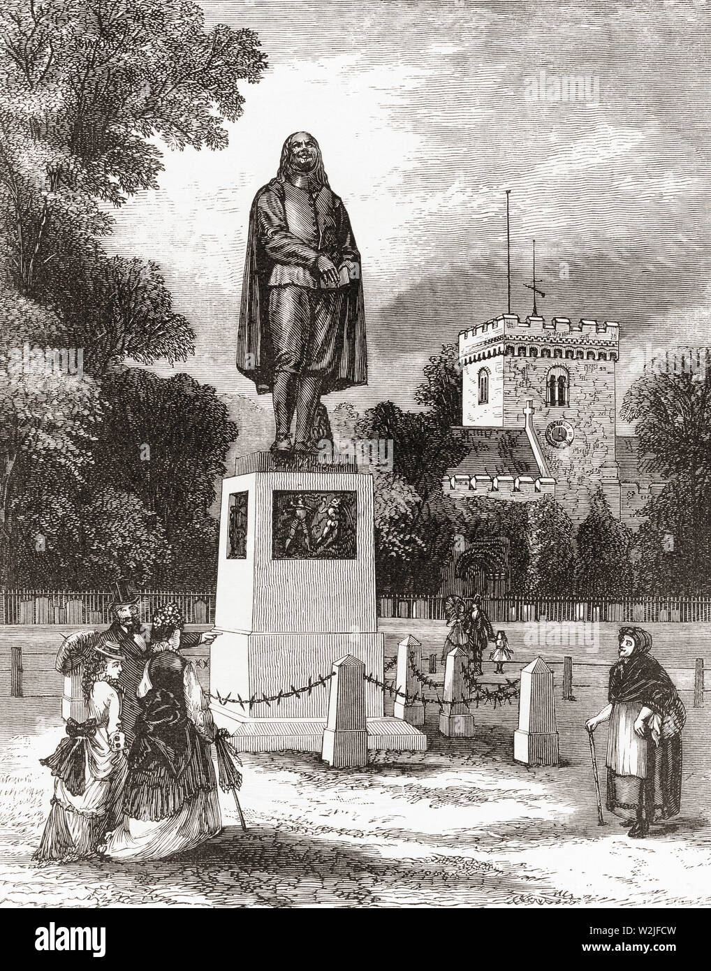 El Monumento Bunyan, Bedford, Bedfordshire, Inglaterra, visto aquí en el siglo XIX. John Bunyan, 1628 - 1688. Escritor inglés y predicador puritano. Fotos de inglés, publicado el año 1890. Foto de stock