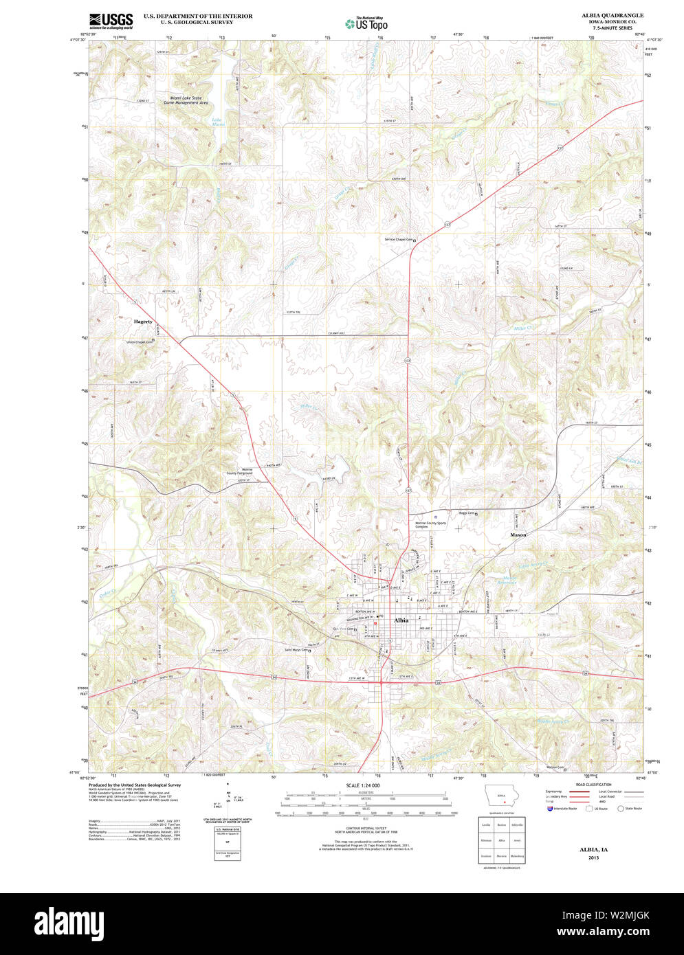 USGS TOPO Mapas Iowa IA 20130402 Albia TM Restauración Foto de stock