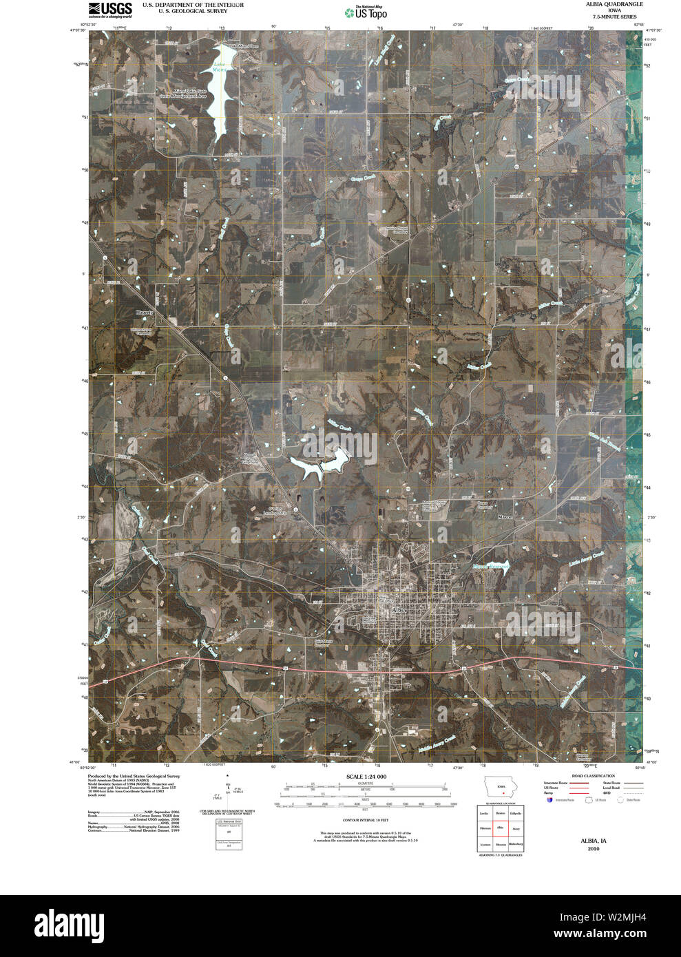 USGS TOPO Mapas Iowa IA 20100422 Albia TM Restauración Foto de stock