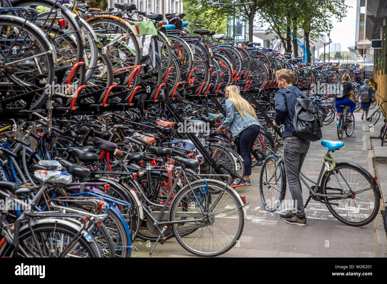Soltero Cívico ladrar Utrecht, Países Bajos, tráfico de bicicletas en el centro de la ciudad, el  60% de Utrecht ciudadano viajar en bici en la ciudad, de dos plantas de  aparcamiento de bicicletas en Moree