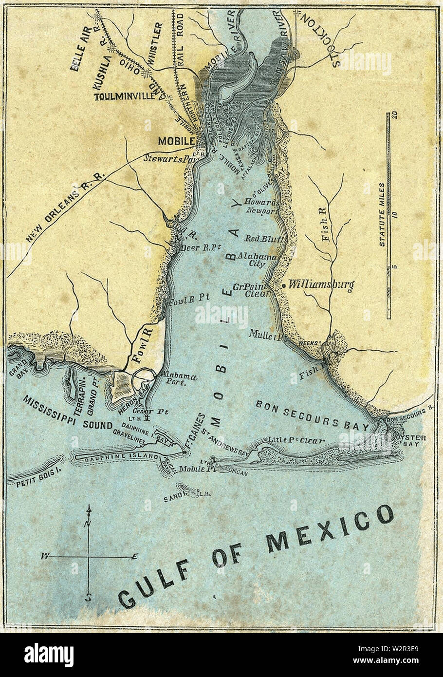 La batalla de Mobile Bay mapa Foto de stock
