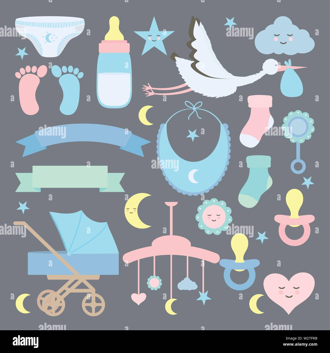 Conjunto de accesorios de baby shower iconos diseño ilustración vectorial  Imagen Vector de stock - Alamy