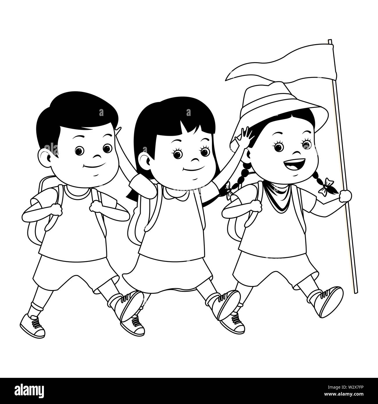 Campamento De Verano Para Ninos Y Dibujos Animados En Blanco Y Negro Imagen Vector De Stock Alamy