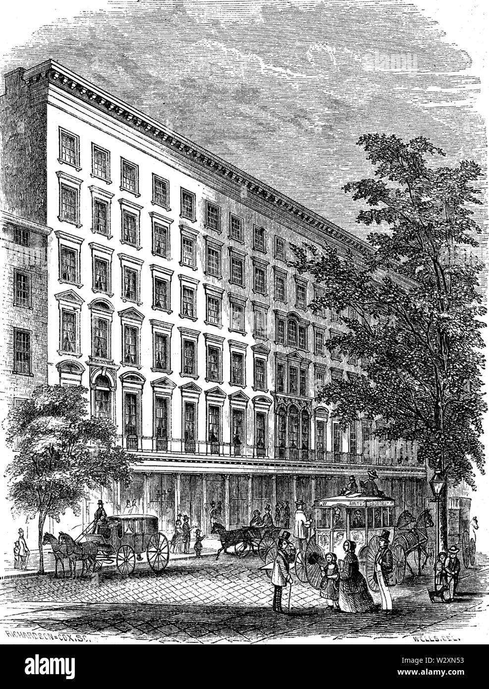 Título reza Lafarge Parte frontal del Hotel Metropolitan Hall.Lafarge Casa (hotel) incluyendo