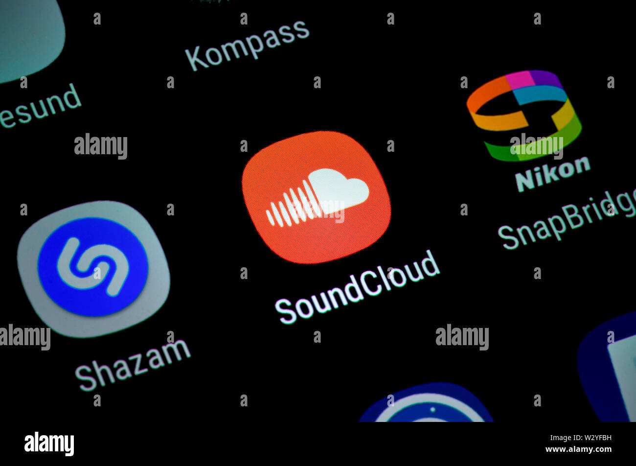 Smartphone, mostrar, App SoundCloud Foto de stock