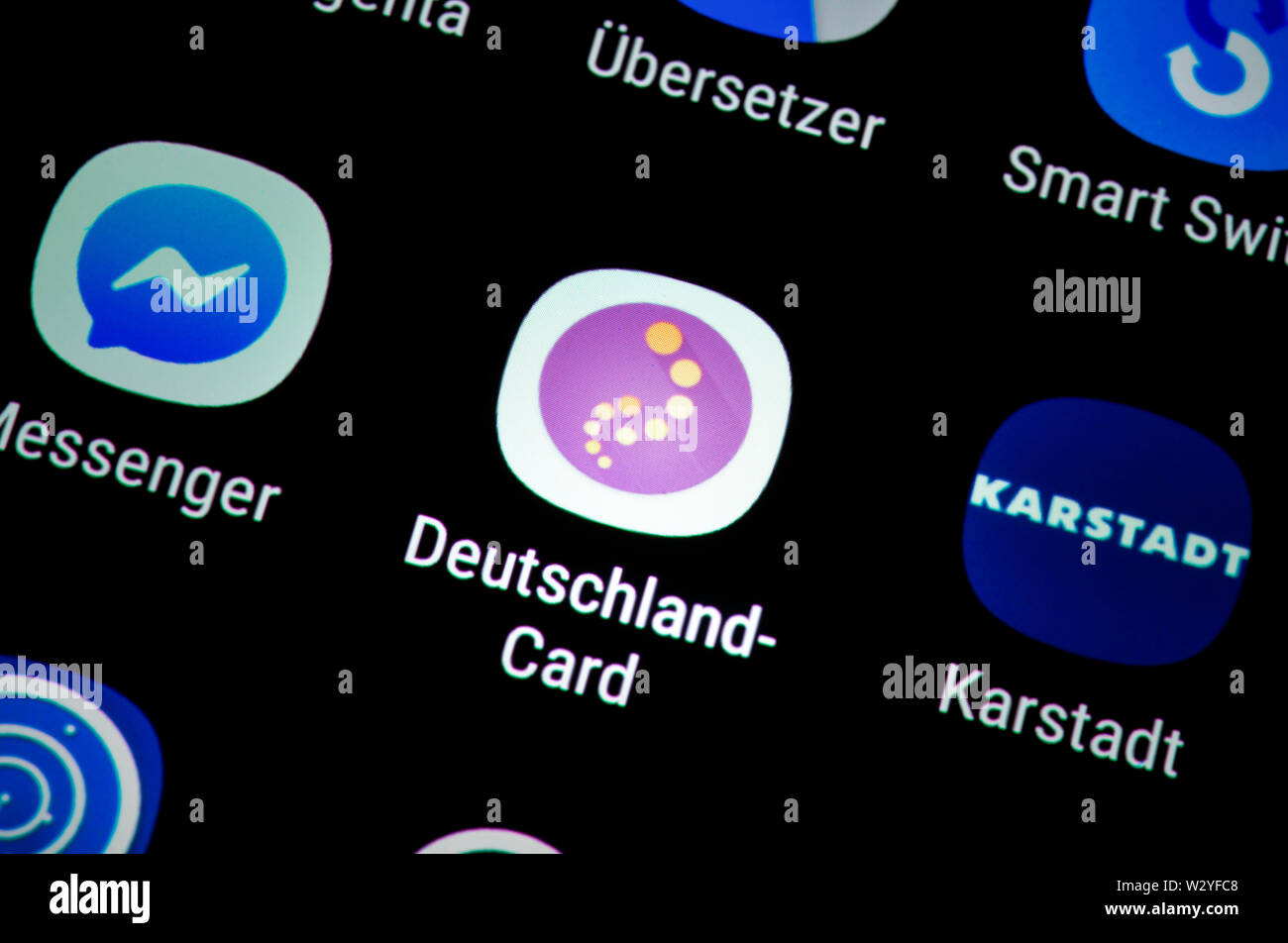 Smartphone, mostrar, App Deutschland-Card Foto de stock