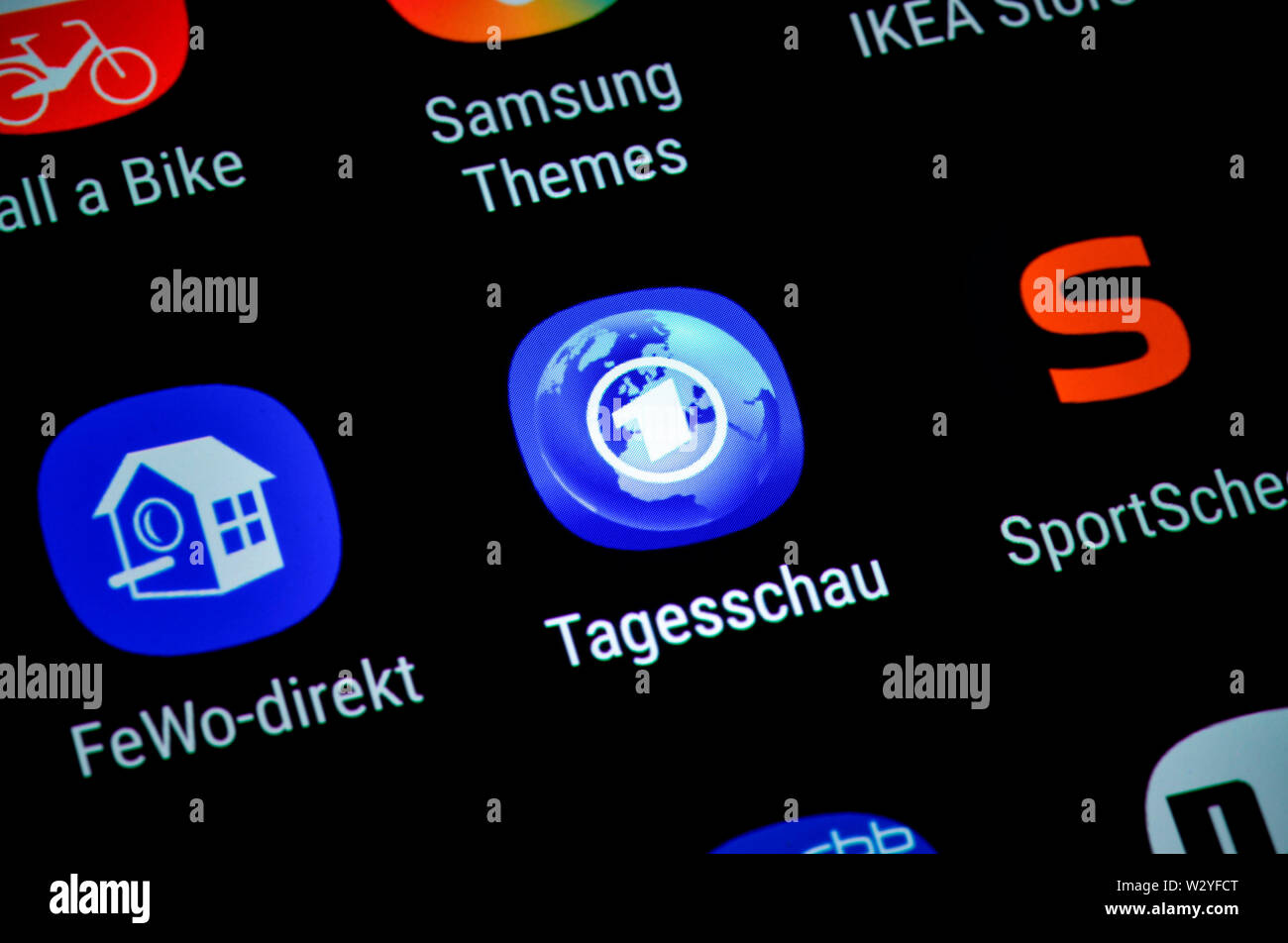 Smartphone, mostrar, App Tagesschau Foto de stock