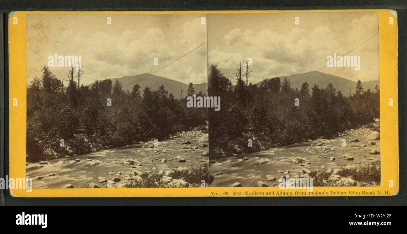 Mts Madison y Adams de Peabody, puente Glen Road, NH, por Soule, John P, 1827-1904 Foto de stock