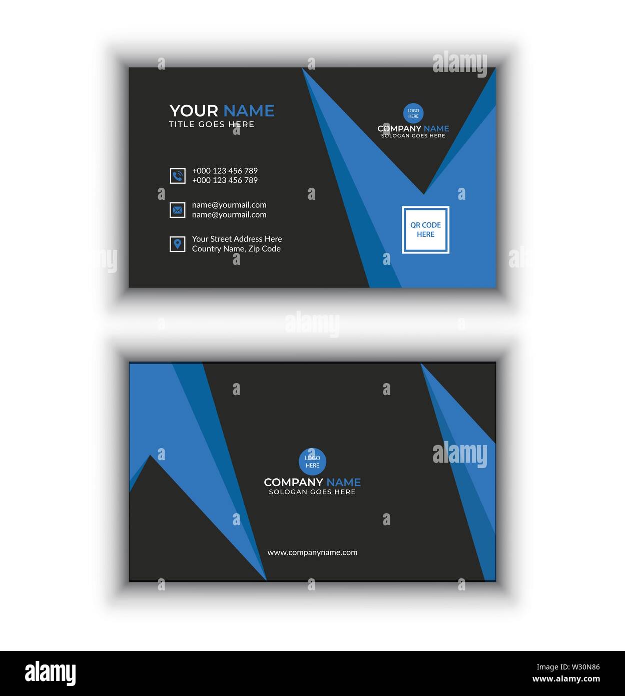 Azul y negro resumen business card Ilustración del Vector