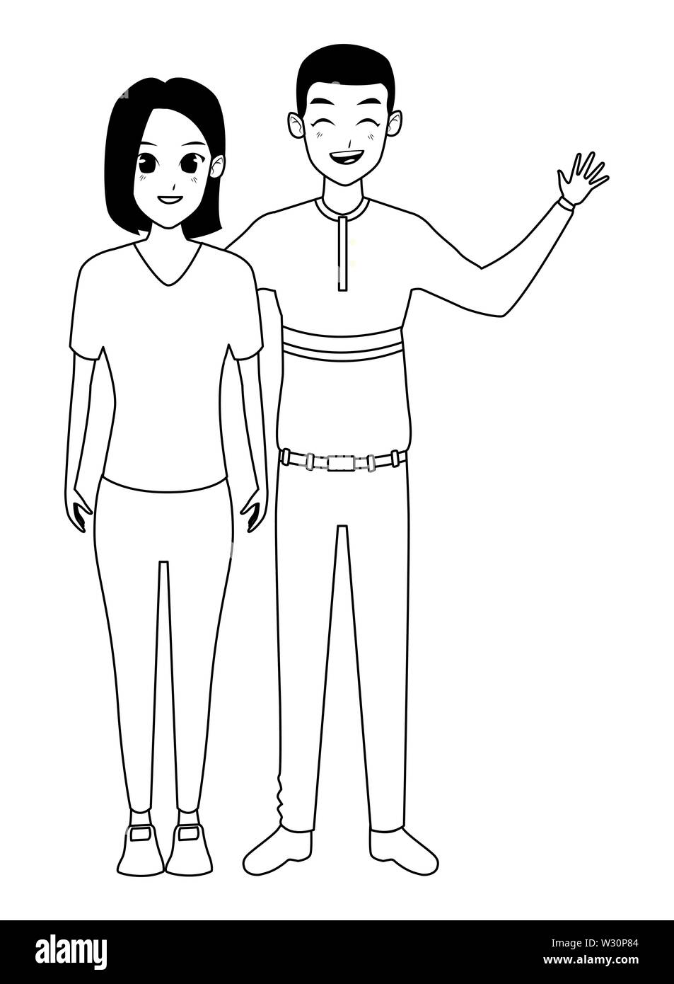 Adulto joven pareja saludo caricatura en blanco y negro Imagen Vector de  stock - Alamy