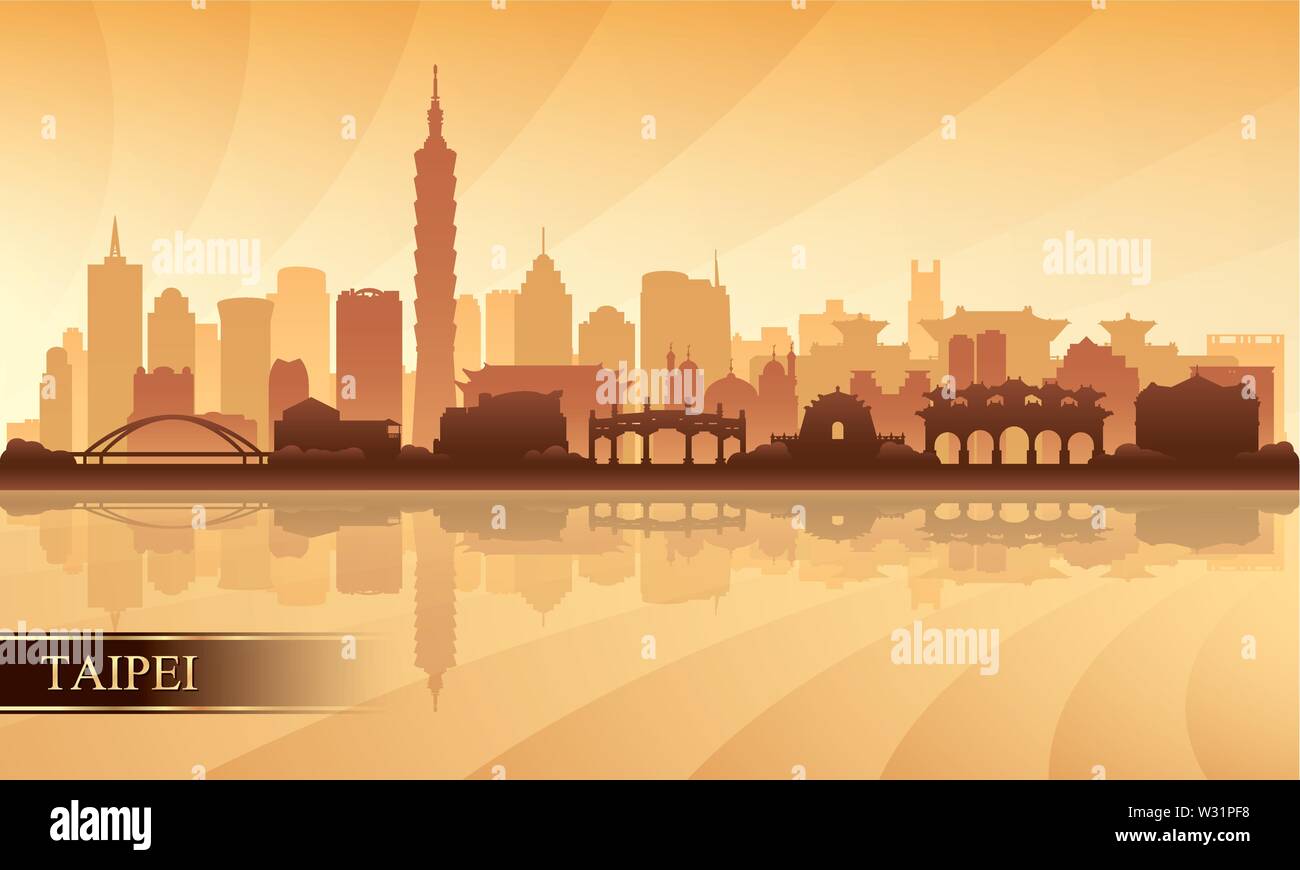 El horizonte de la ciudad de Taipei silueta antecedentes, ilustración vectorial Ilustración del Vector