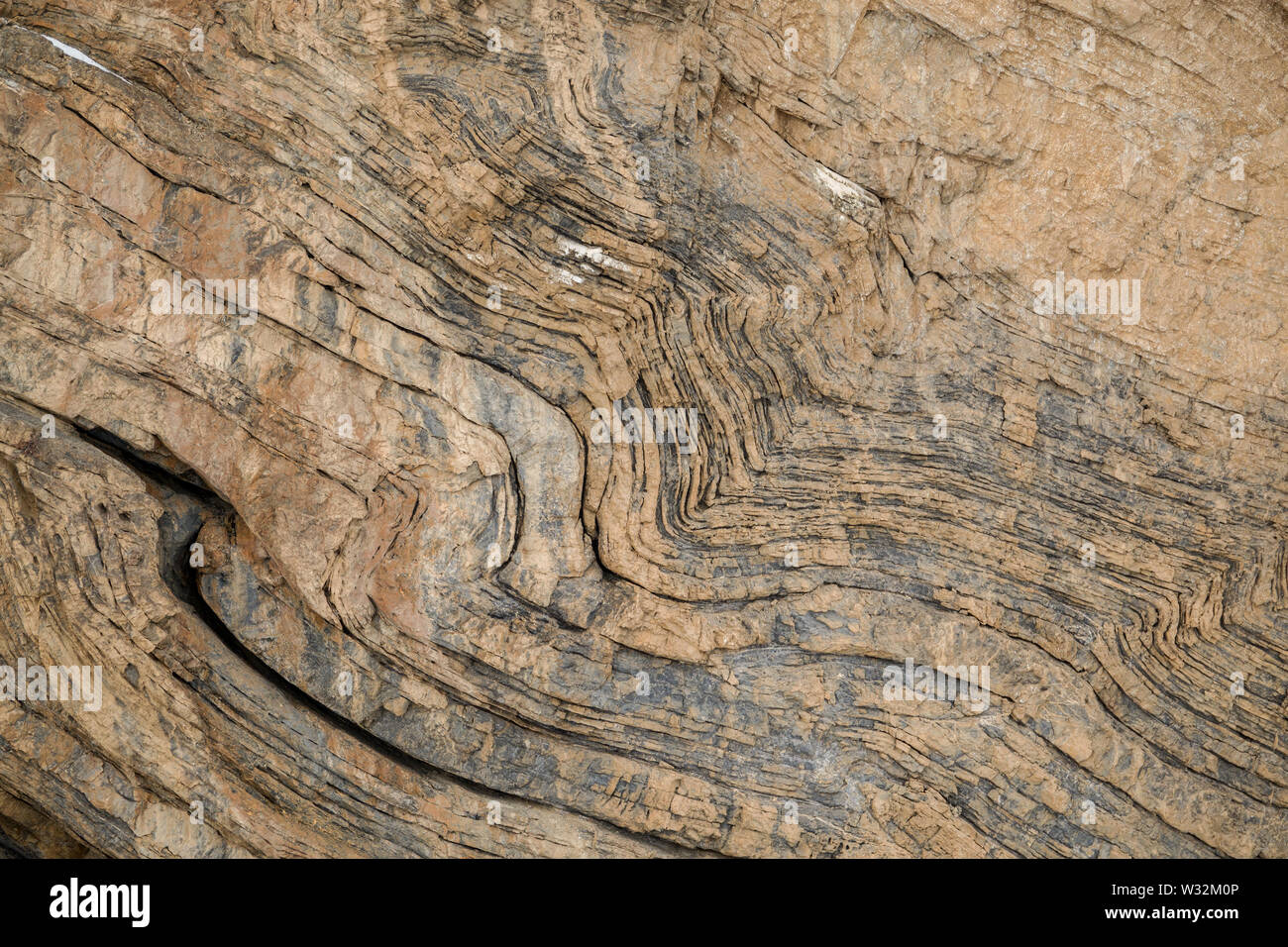 La textura, capas de fondo y grietas de la roca sedimentaria en el  acantilado. Roca pizarra en la montaña. Resumen Antecedentes sin fisuras.  Las grietas y las capas de roca Fotografía de