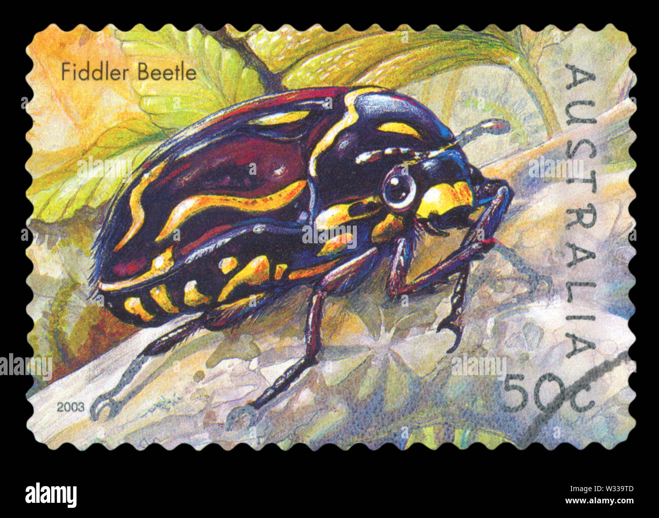 AUSTRALIA - circa 2003: utiliza una estampilla postal de Australia, mostrando una ilustración de un Escarabajo Fiddler, circa 2003. Foto de stock