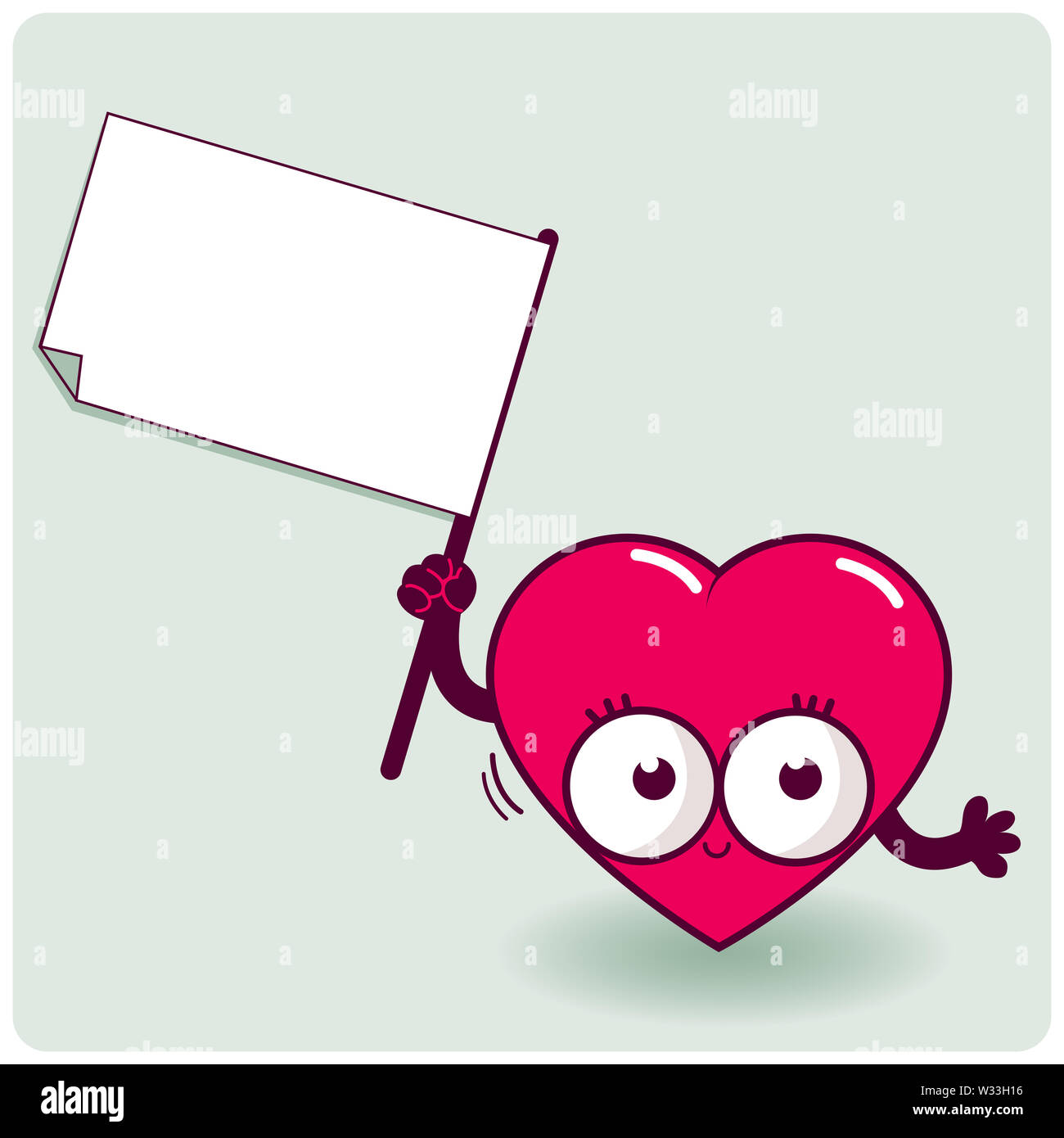 Ilustracion De Una Historieta Corazon Sosteniendo Un Cartel En Blanco Fotografia De Stock Alamy