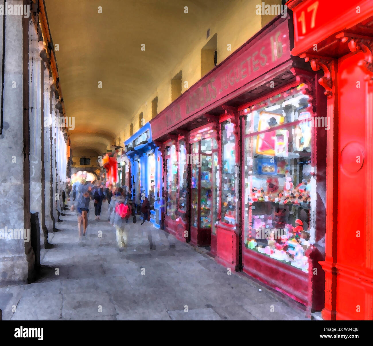 Arcade con tiendas de regalos en la Plaza Mayor, Madrid, España Fotografía  de stock - Alamy