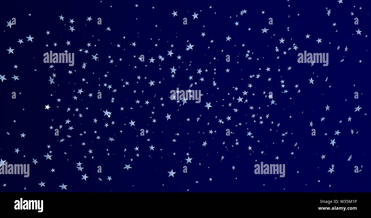 Grupo De Pequenas Blancas Brillantes Estrellas De Cinco Puntas Flotando Sobre Un Fondo Azul Oscuro Ilustracion 3d Fotografia De Stock Alamy
