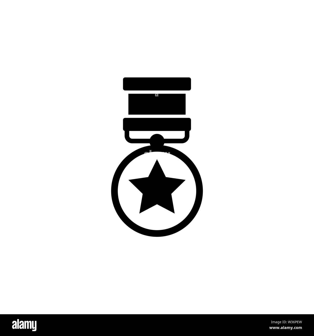 Medalla al Valor. Medalla de Honor. Premio militar de guerra. Icono de Vector plana. Simple símbolo negro sobre fondo blanco. Ilustración del Vector