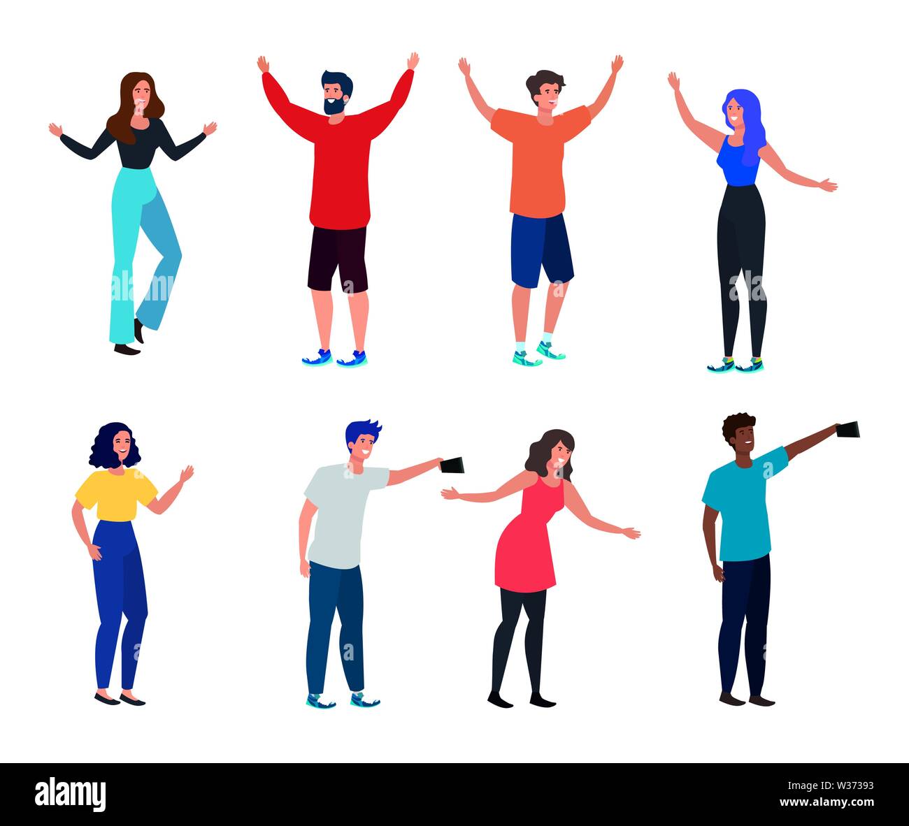 Conjunto de chicos y chicas con ropa casual y peinado Imagen Vector de  stock - Alamy