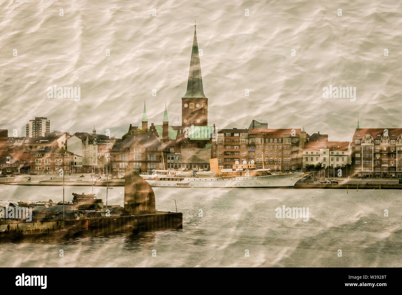 Ciudad de Aarhus, la exposición múltiple Foto de stock