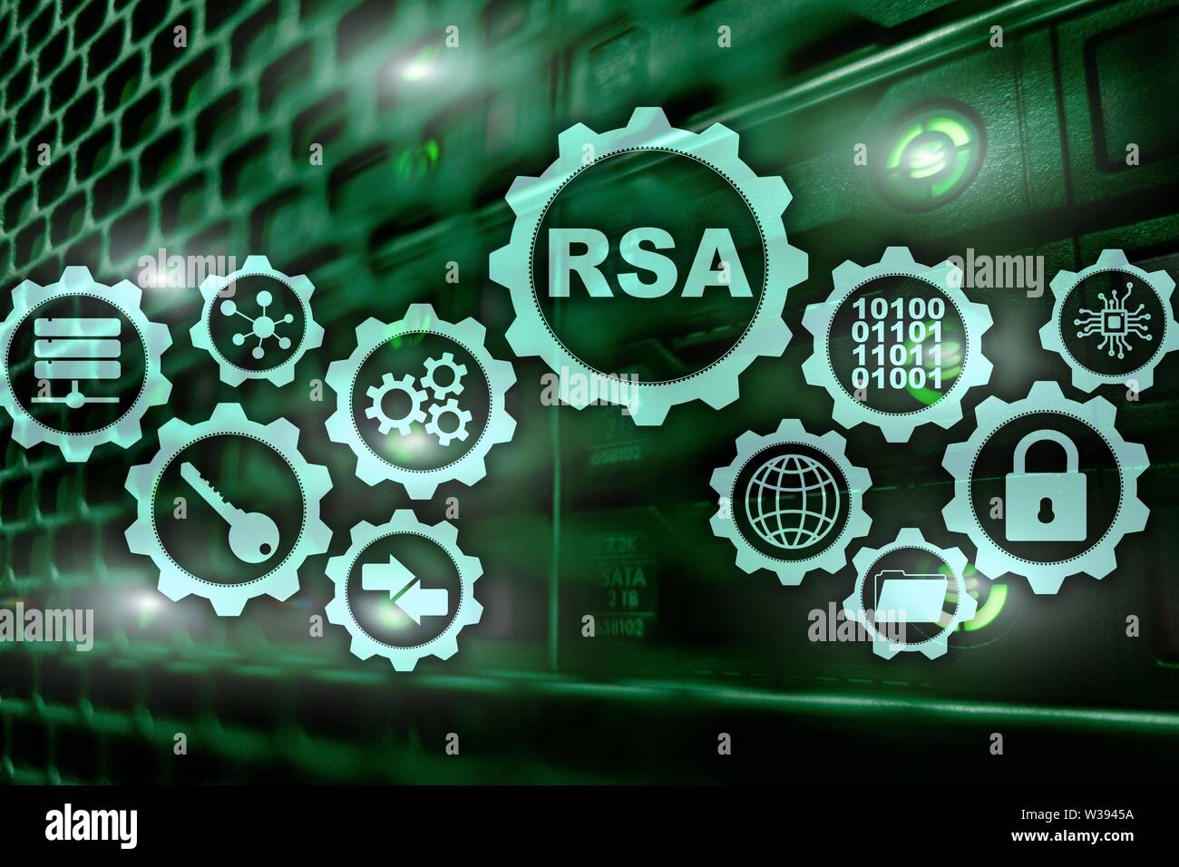 RSA. Rivest Shamir Adleman cryptosystem. Criptografía y seguridad en la red Foto de stock